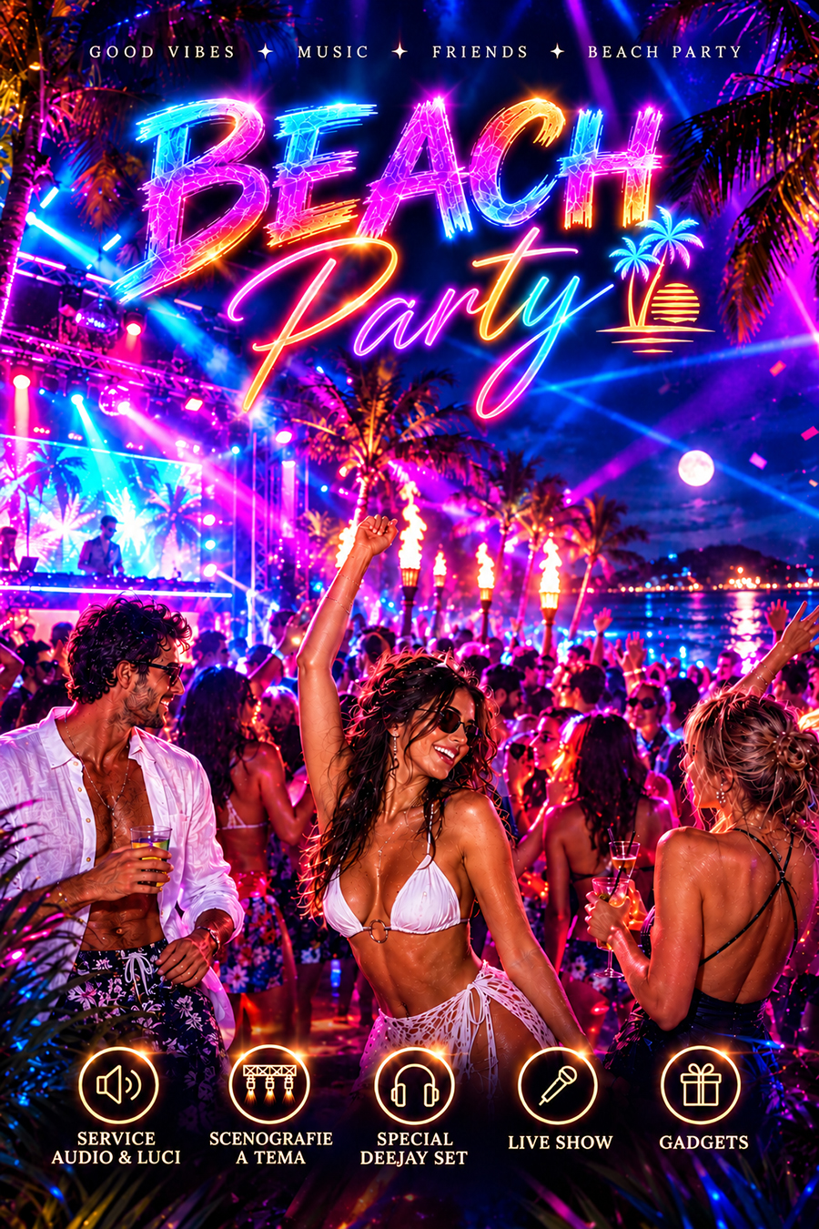 Poster Neon di Festa sulla Spiaggia